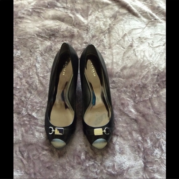 Coach Temple Peep Toe Wedge Black - Picture 1 of 4